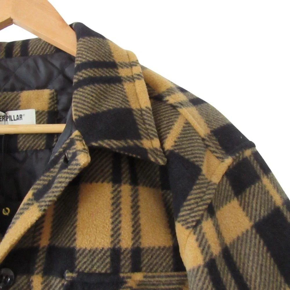 Caterpillar CAT Yellow Plaid Flannel Shirt Shacket XL Warm Button Closure Winter